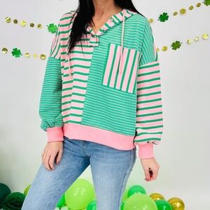 BiBi Pink and Green lightweight Hoodie NWT